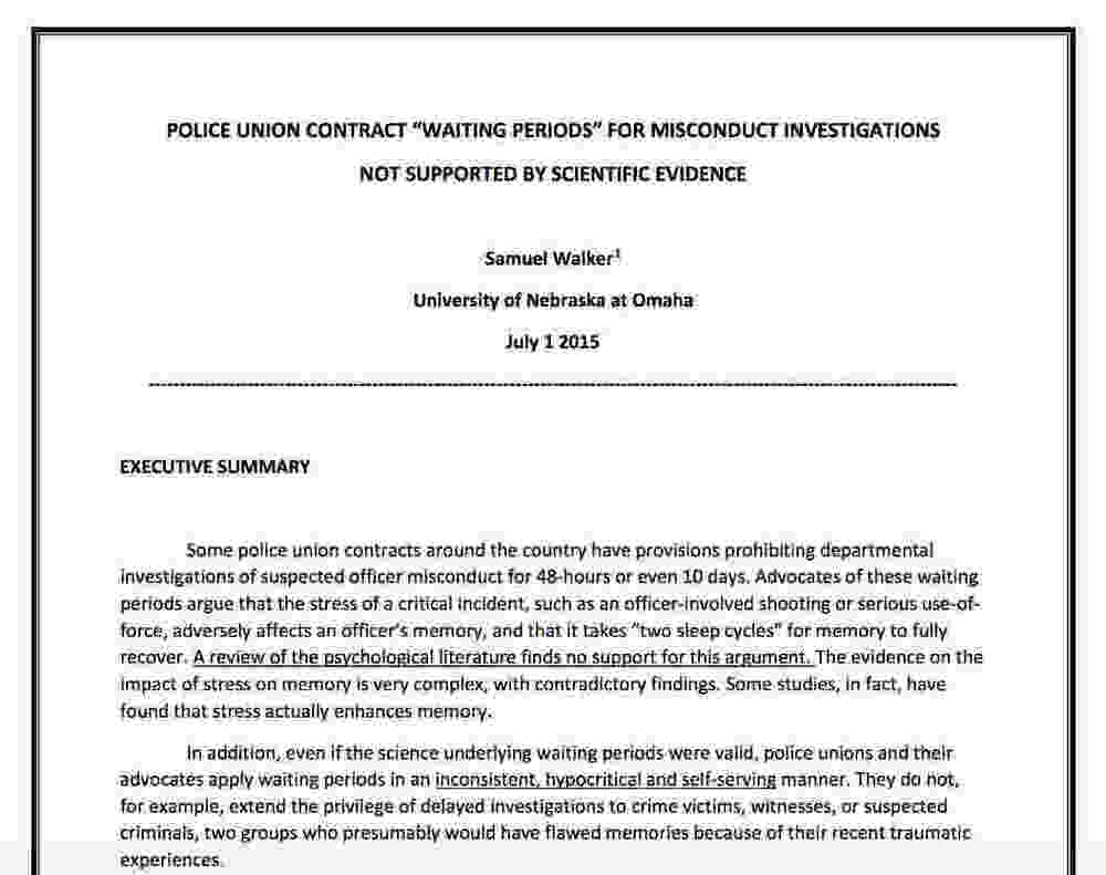 How police union contract provisions are not based on scientific evidence