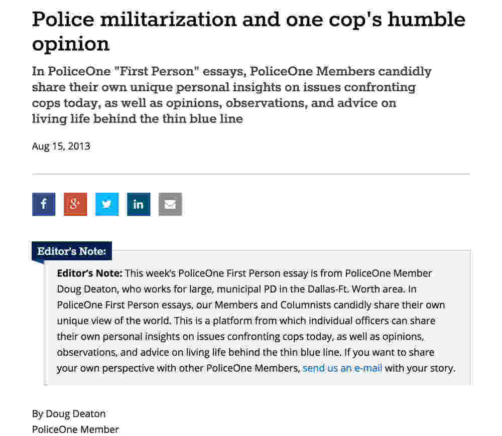A police officer's perspective on militarization