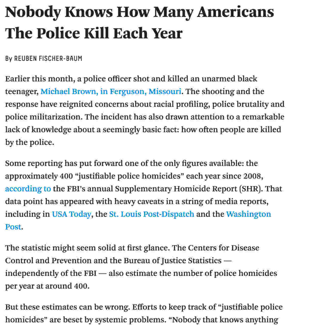 How the government fails to collect comprehensive data on police killings
