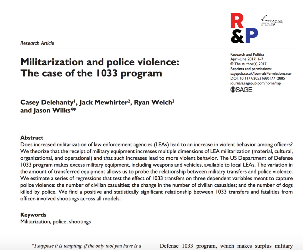 Study shows more militarized police are more likely to kill people