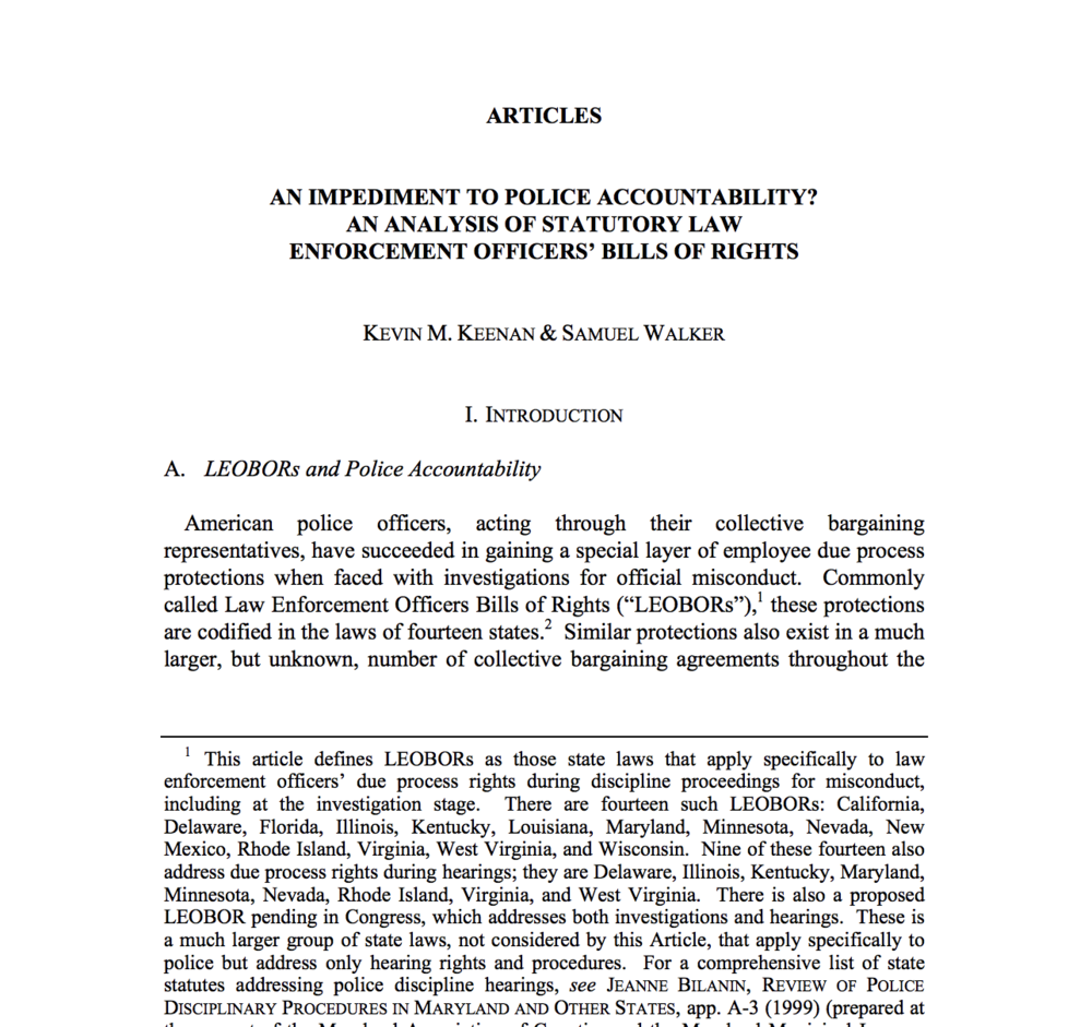 Analysis of How Police Bill of Rights Laws Block Accountability